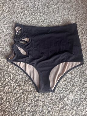 Kortni Jeane Black High-Waist Bikini Bottom with Cutout Accent